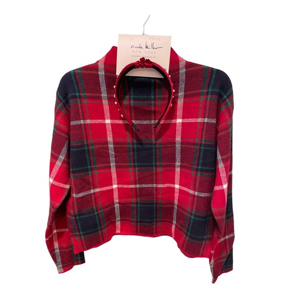Nicole Miller Tartan Plaid Mock Neck Sweater and Headband NWT Size S - Picture 1 of 7